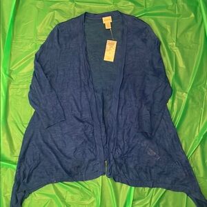 NWT Chico's Blue Cardigan Sweater with Ribbed Details